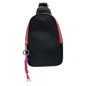 Ahdorned black sling bag with strap